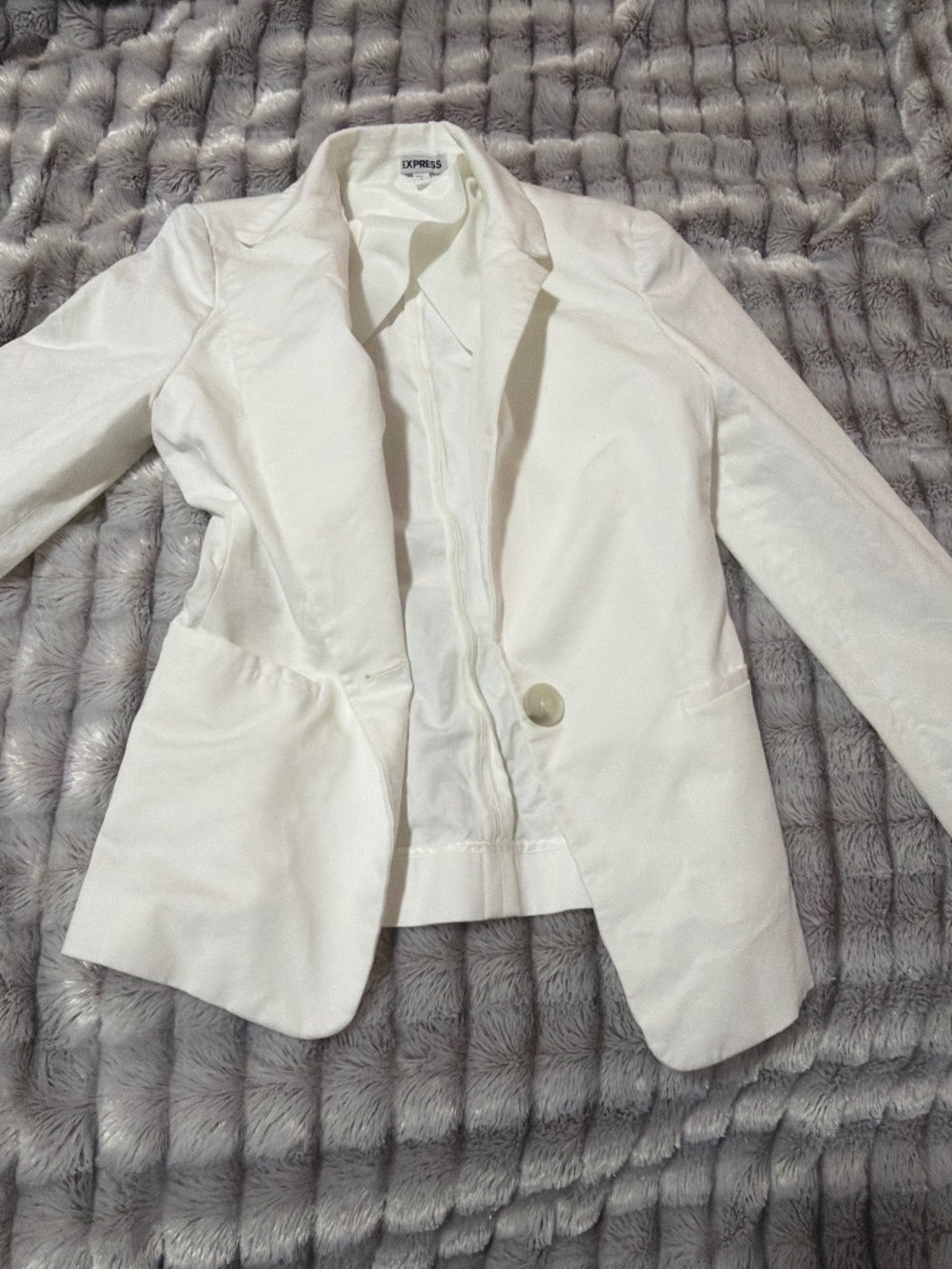 Express White Single-Button Blazer with Notch Lapel
